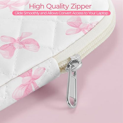 13-14 inch Cotton Quilted Laptop Sleeve for Women, Aesthetic Puffy Laptop Case Carrying Bag Compatible with MacBook Air/Pro 13/Pro 14, Soft Computer Liner Bag (Pink Bow, 13.3 inch) - color: Pink Bow, size: 13.3 inch