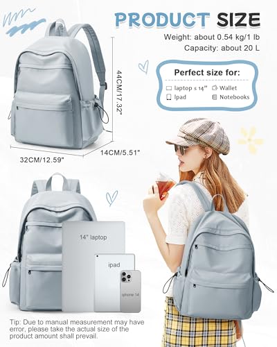 BJLFS Light Blue Backpack for School Women Girls, Waterproof Bookbag Cute High School Backpacks for Men Teen Boys, Lightweight Travel College Backpack Mochilas Escolares para Casual Daypack Rucksack - color: Light Blue