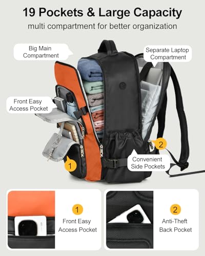 Travel Backpack for Women & Men, Carry On Personal Item Bag Flight Approved, Large Waterproof Laptop Backpack for Travel, Overnight, College & Commuting Black-Brown - color: Black/Brown