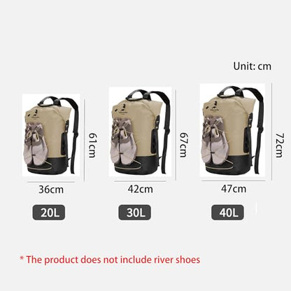Naturehike Waterproof Backpack - Roll-Top Heavy Duty Kayaking Dry Bags for Men Women, 20L/30L/40L Closure Bag (Khaki, 20L) - color: Khaki, size: 20L