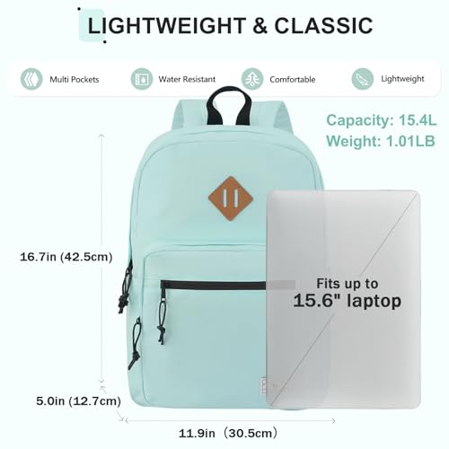 VX VONXURY Backpack for Men Women, Lightweight Kids School Bag, Classic Basic Laptop Bookbag for College Work Travel Hiking - color: Mint Green