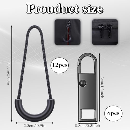 12PCS U-Shape Replacement Zipper Pull and 8pcs Metal Zipper Clip, Replacement Zippers, Zippers Extender, for Backpacks, Suitcases