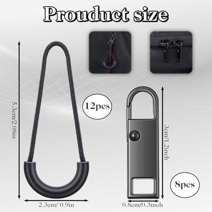 12PCS U-Shape Replacement Zipper Pull and 8pcs Metal Zipper Clip, Replacement Zippers, Zippers Extender, for Backpacks, Suitcases