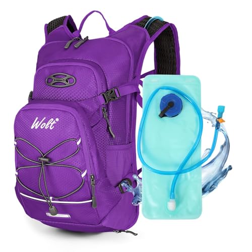 WOLT Hydration Backpack 18L Hiking Water Backpack with 2L Water Bladder for Men Women, Hydration Pack for Running Cycling Biking and Climbing - color: Purple