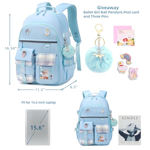 Backpack for Girls, 15.6 Inch Laptop School Bag Kids Kindergarten Elementary College Backpacks Large Bookbags for Teen Girl Women Students Casual Travel Daypacks (Blue) - color: Blue