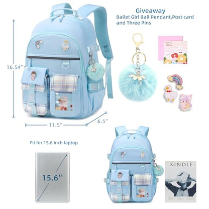 Backpack for Girls, 15.6 Inch Laptop School Bag Kids Kindergarten Elementary College Backpacks Large Bookbags for Teen Girl Women Students Casual Travel Daypacks (Blue) - color: Blue