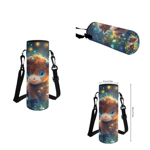 Cute Highland Cow Backpack for Girls Kids Backpack with Lunch Box Water Bottle Holder with Strap and Pencil Case Pouch 4Pcs Set 17" Bookbag with Large Front Pocket Sturdy Elementary School Bag - color: Cute Highland Cow-1