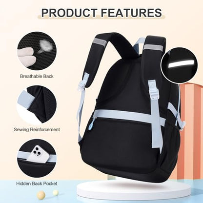 DIGOBAY Backpacks for Girls, 3PCS School Backpack with Lunch Box Pencil Pouch for Teen Girls Kids Elementary Primary Middle High College Travel School bag Bookbag Set （Black Blue） - color: Black Blue