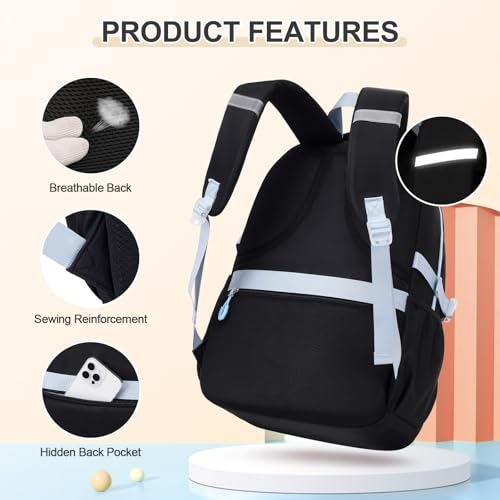DIGOBAY Backpacks for Girls, 3PCS School Backpack with Lunch Box Pencil Pouch for Teen Girls Kids Elementary Primary Middle High College Travel School bag Bookbag Set （Black Blue） - color: Black Blue
