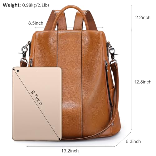 S-ZONE Leather Backpack Purses for Women Antitheft Rucksack Shoulder Bag Medium - color: Brown