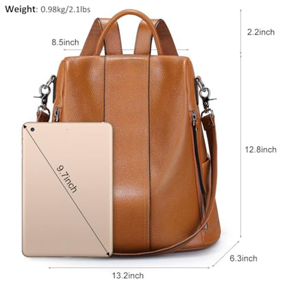 S-ZONE Leather Backpack Purses for Women Antitheft Rucksack Shoulder Bag Medium - color: Brown