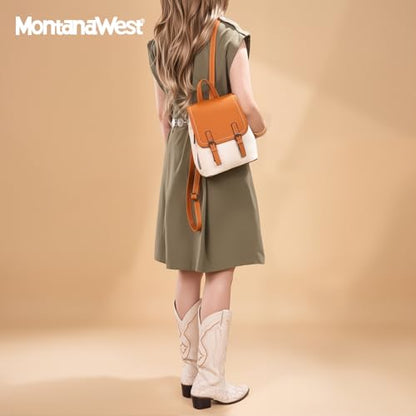 Montana West Small Womens Backpack Vegan Leather Mini Backpack Purse for Women Cute Convertible Shoulder Bag - color: Beige