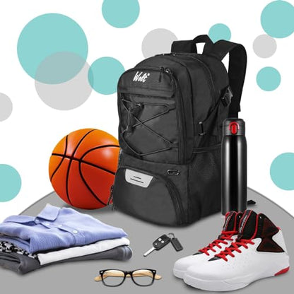WOLT Basketball Backpack Large Sports Bag with Separate Ball Holder & Shoes Compartment, Best for Basketball, Soccer,Gym - color: Black