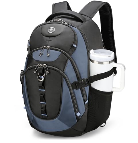 Swissdigital Design Laptop Backpack with USB Charging Port, Travel Backpack Fits 15.6 inches Computer, 31L College School Backpack for Men, Haze Blue/Black | SD803-16 - color: Haze Blue/Black