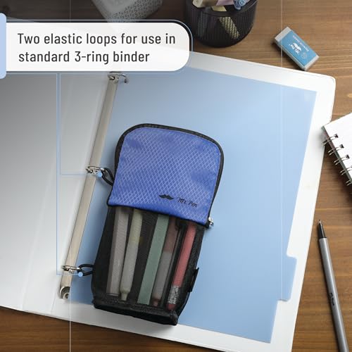 Mr. Pen- Standing Pencil Case Pouch, Sit & Lay Mesh-View Design, Black & Blue, Interior Pocket & 2 Elastic Binder Loops, Cute Pencil Case for Girls and Boys - color: Black & Blue