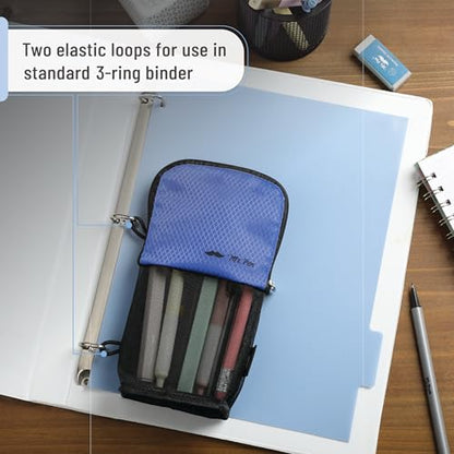 Mr. Pen- Standing Pencil Case Pouch, Sit & Lay Mesh-View Design, Black & Blue, Interior Pocket & 2 Elastic Binder Loops, Cute Pencil Case for Girls and Boys - color: Black & Blue
