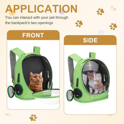 Pet Backpack Carrier, Portable and Ventilated, Oxford Cloth, Dog Cat Travel Bag with Transparent Cover 12.99", (Green, 1 Pcs), Intended for Hiking/Camping/Traveling - color: Green