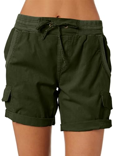 Dokotoo Womens Summer Shorts Relaxed Fit High Waist Casual 4 Pocketed 2026 Hiking Cargo Shorts Outdoor Outfits S-2XL - color: Moss Green, size: X-Large