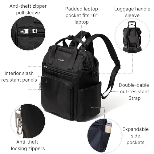 Baggallini Securtex Anti-Theft Windsor Backpack for Travel, Work & College, RFID & Locking Zipper, Up to 16" Laptop - color: Black