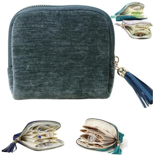 Travel Jewelry Case, Small High-End Large-Capacity Tassel Storage Bag Gifts for Women, Pouch Bags with Zipper, Velvet Jewelry Organizer Storage Bag for Bracelet Rings Earring (Navy Blue) - color: Navy Blue
