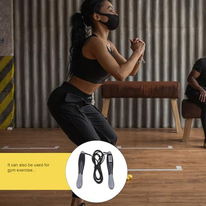 Smart Counting Jump Rope for Adults – Steel Wire Fitness Skipping Rope with Digital Counter, Black and Gray Long Length for Weight Loss Training and Exercise