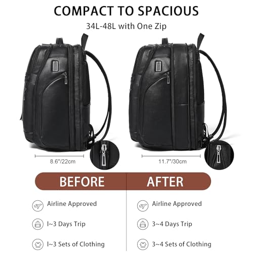 Shrrie 17 Inch Travel Laptop Backpack for Men&Women, Vegan Leather Suitcase Backpack with USB Charger, Expandable Large Capacity Computer Backpack Purse for Work Business Travel, Black - color: Black