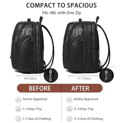 Shrrie 17 Inch Travel Laptop Backpack for Men&Women, Vegan Leather Suitcase Backpack with USB Charger, Expandable Large Capacity Computer Backpack Purse for Work Business Travel, Black - color: Black