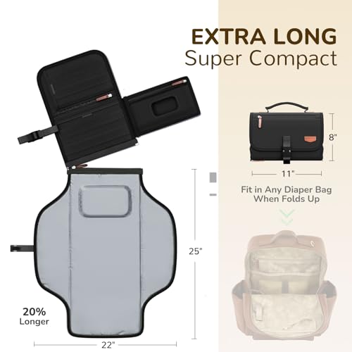Portable Diaper Changing Pad with Shoulder Strap, Detachable Travel Changing Pad with Baby Wipes Pocket, Gifts for Baby Shower, Newborn Girls and Boys (Black) - color: Midnight Black