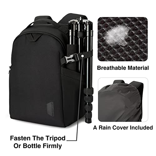 BAGSMART Small Camera Bag Backpack, DSLR SLR Camera Case Fits 13.3 Inch Laptop, Waterproof Photography Backpacks with Rain Cover Tripod Holder for Women Men, Black - color: Black, size: Small