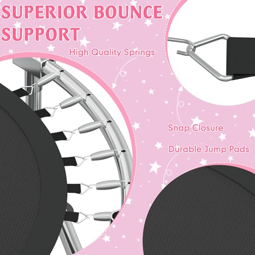 Trampoline for Kids, 55" Indoor & Outdoor Toddler Trampoline, Anti-Rollover Bottom Kids Toys with Adjustable Gymnastics Bars, Toddler Swing, Basketball Hoop - color: RoseRed