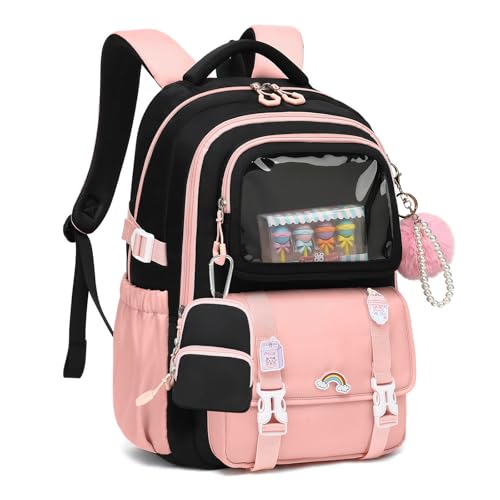 Girls Backpack, Kawaii Kids Backpacks for Girls Multiple Pockets School Bookbag for Primary Elementary School - color: Pink