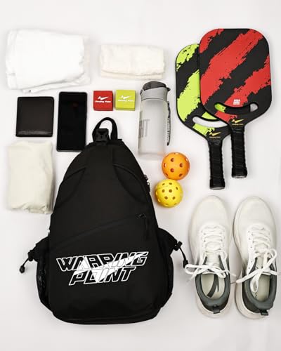 Warping Point Pickleball Bag, Adjustable Large Capacity Pickleball Crossbody Backpack for Women Men, Sling Padel Bag Hold 2 to 4 Paddles with Multiple Compartments, Wet & Safety Pocket Fence Hook - color: Pickleball Bag - Black
