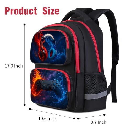 ZRENTAO Kids Backpack, 3D Reflective Cartoon, 600D Polyester & Dual Zippers, 17" Bookbag with Ergonomic Design for boys & girls age 6-18, Headphone Space Style for school Children Kids - color: 19#headphone