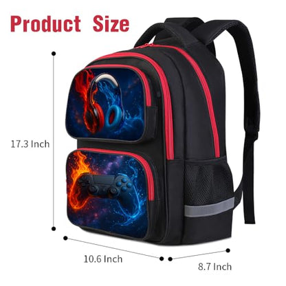 ZRENTAO Kids Backpack, 3D Reflective Cartoon, 600D Polyester & Dual Zippers, 17" Bookbag with Ergonomic Design for boys & girls age 6-18, Headphone Space Style for school Children Kids - color: 19#headphone