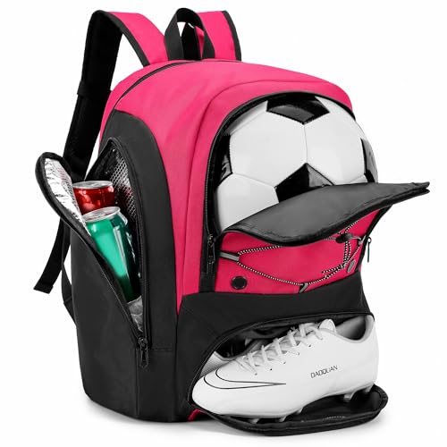 Soccer Backpack with Ball Holder,Youth soccer Bag for Basketball,Volleyball-Includes Separate Shoe Compartment&and Insulation (Pink) - color: Pink
