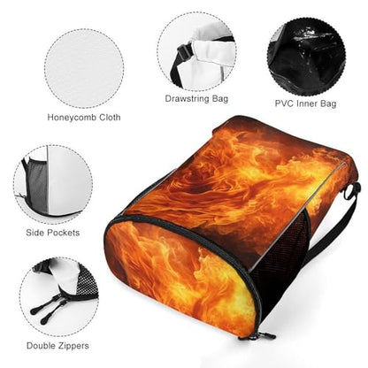 Drawstring Gym Backpack with Shoe Compartment And Wet Pocket, 28L Lightweight Waterproof Roaring Flame Sports Backpack for Workout Swim Beach Travel String Bag for Men Women