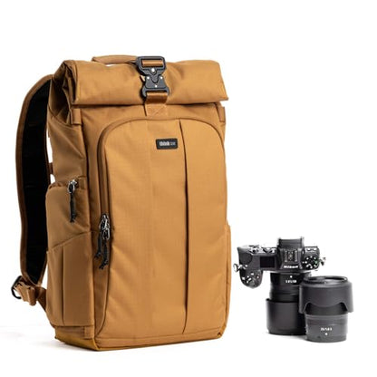 Think Tank FocusPoint 22L RollTop Camera Backpack - Golden Hour: Expandable Travel & Camera Backpack with Laptop Sleeve, Quick Side and Back Access, Rain Cover – Versatile Photography & Travel Bag - color: Golden Hour, size: 22 Liters