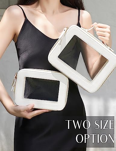 Popvibe Clear Makeup Case Set White Toiletry Bag Travel Large Clear Cosmetic Bag with Zipper, Big Make Up Bag Organizer Women Traveling TSA Approved Transparent Bag Car for Essentials - color: White, style: Dual Elegance