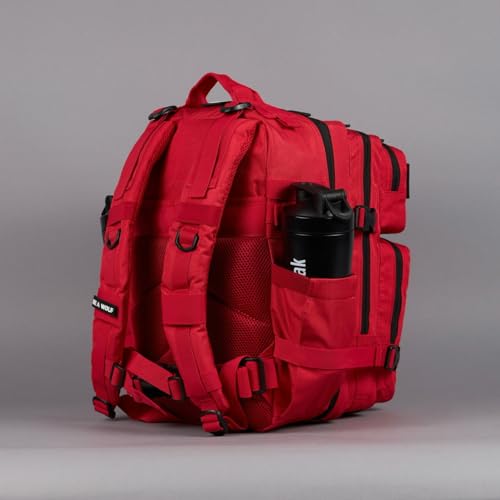 WOLFpak 35L Athletic Gym Backpack - Durable 1000D Waterproof Oxford Material with MOLLE Webbing, Laptop Pocket & Dual Cup Holders, Durable Fitness/Travel/Military Daypack (Elite Red) - color: Elite Red
