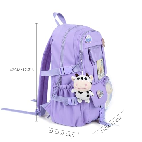 Kawaii Backpack with Cute Bear Plush Kawaii Pin Accessories Large Capacity Aesthetic School Bags Cute Bookbag for Girls Teen Purple - color: Purple