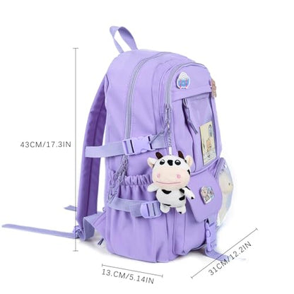Kawaii Backpack with Cute Bear Plush Kawaii Pin Accessories Large Capacity Aesthetic School Bags Cute Bookbag for Girls Teen Purple - color: Purple