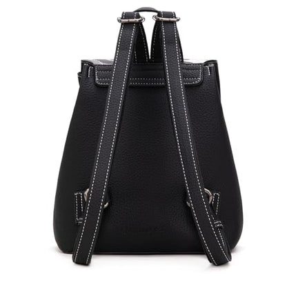 Montana West Black Cow Print Mini Womens Backpack Purse Vegan Leather Small Colorblock Backpack for Women Cute Convertible Shoulder Bag - color: Black Cow Print