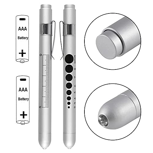 Aokin Medical Pen Light for Nurse Doctor, Reusable LED Medical Penlight Flashlight with Pupil Gauge and Ruler, White Light, Silver - color: Silver