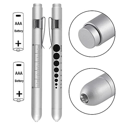 Aokin Medical Pen Light for Nurse Doctor, Reusable LED Medical Penlight Flashlight with Pupil Gauge and Ruler, White Light, Silver - color: Silver