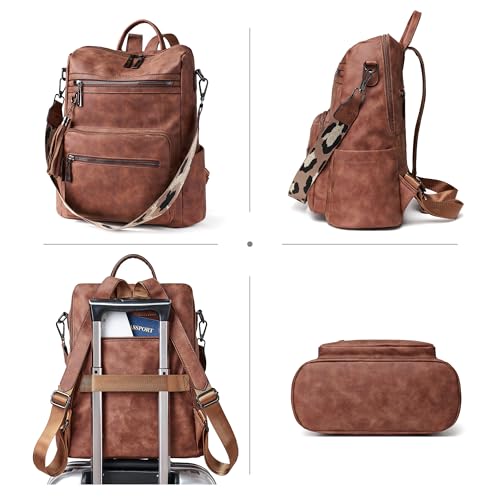 Shrrie Backpack Purse for Women Leather Fashion Designer Backpack Convertible Shoulder Satchel Bag for Travel College Work - color: 1-2-nubuck Brown