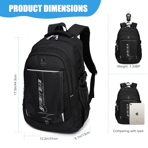 goldwheat School Backpack For Teen Boys, Lightweight Water-Resistant Boys Bookbag With Computer Compartment Fits 15.6" Laptop - color: Black-grey