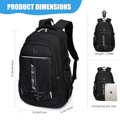 goldwheat School Backpack For Teen Boys, Lightweight Water-Resistant Boys Bookbag With Computer Compartment Fits 15.6" Laptop - color: Black-grey