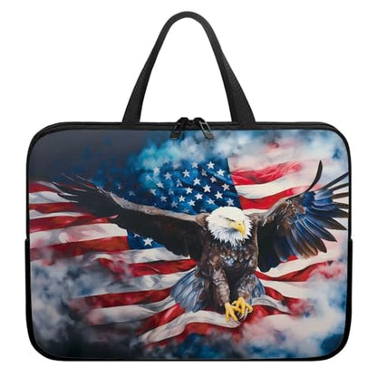 American Flag Eagle 10 Inch Laptop Sleeve Patriotic Computer Bag with Handle, Waterproof Handbag Zipper Tablet Cover Laptop Tote Bag Carrying Case for Office School 4th of July - color: American Flag Eagle, size: 10 Inch