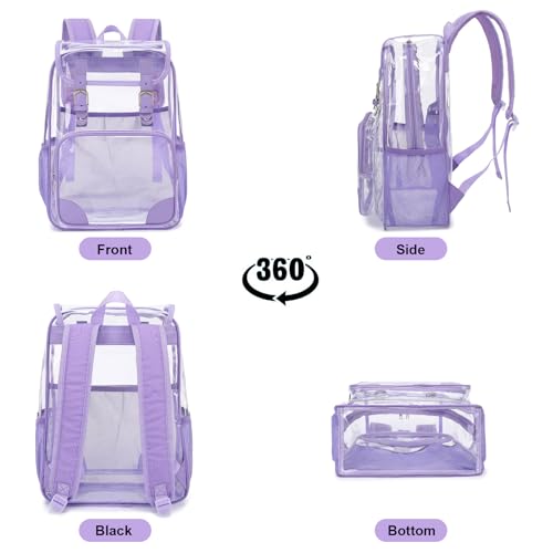 Fuyicat Clear Backpack Heavy Duty PVC Transparent Girls Kids School Backpacks Stadium Approved See Through College Bookbag for Women (Purple), Large - color: Purple