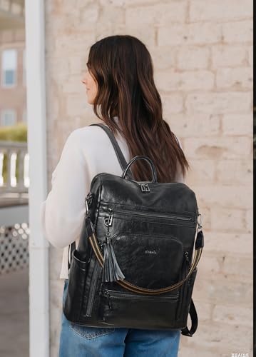 Shrrie Vegan Leather Laptop Backpack for Women 15.6 inch Work Backpack Fashion Travel Backpack Purse for Business College - color: Black01